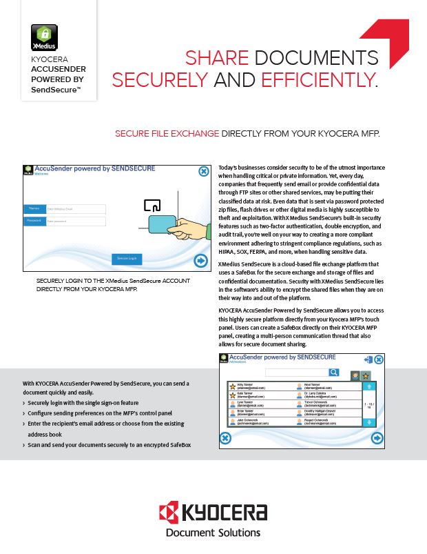 Kyocera, Software, Capture, Distribution, Accusender, Powered By Sendsecure, Printers Plus
