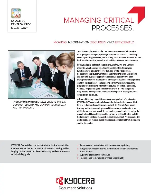 Kyocera, Software, Cost Control, Security Centraq Pro, Morgan Business Solutions