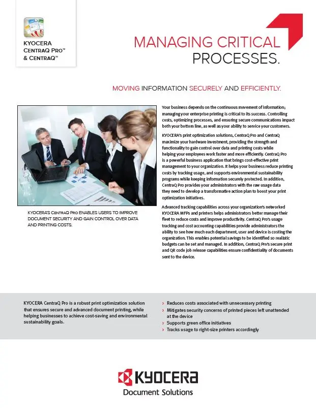 Kyocera, Software, Cost Control, Security, Centraq, Morgan Business Solutions