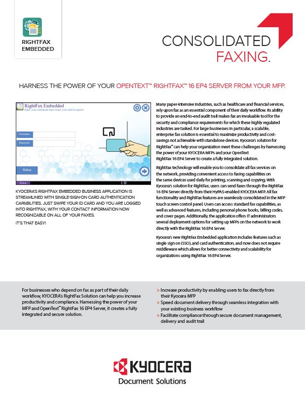 Kyocera, Software, Document Management Kyocera, Rightfax Embedded, Morgan Business Solutions