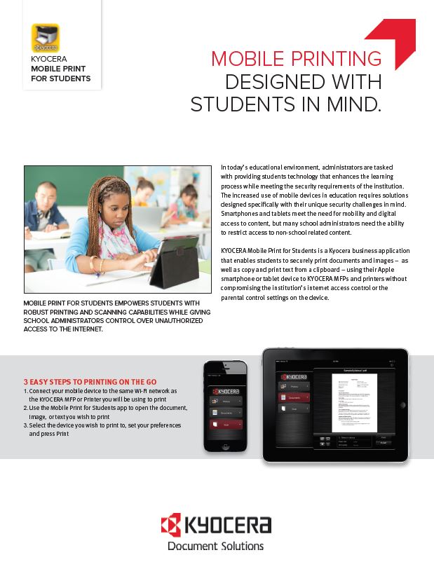 Kyocera, Software, Mobile, Cloud, Mobile Print For Students, education, Printers Plus