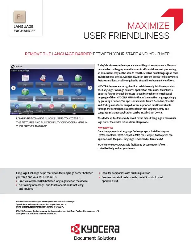 Kyocera, Software, Network Device Management, Language Exchange, Morgan Business Solutions