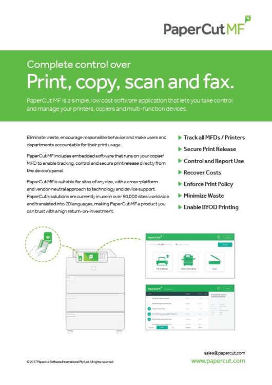 Papercut, Mf, Fact Sheet, Printers Plus