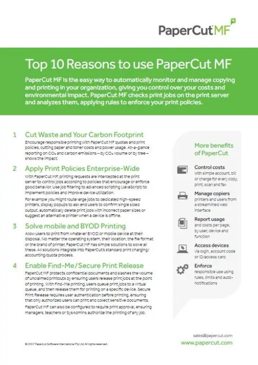 Top 10 Reasons, Papercut Mf, Morgan Business Solutions